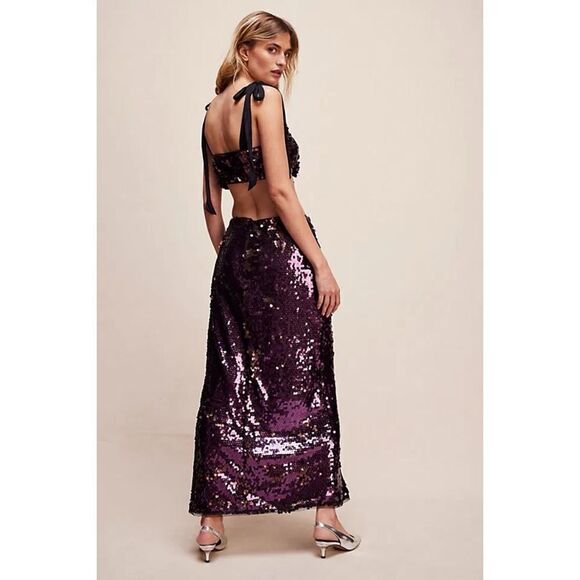 NWT Free People Star Bright Sequin Cropped Top & Maxi Skirt Set in Lilac, Size 4 - Picture 3 of 16